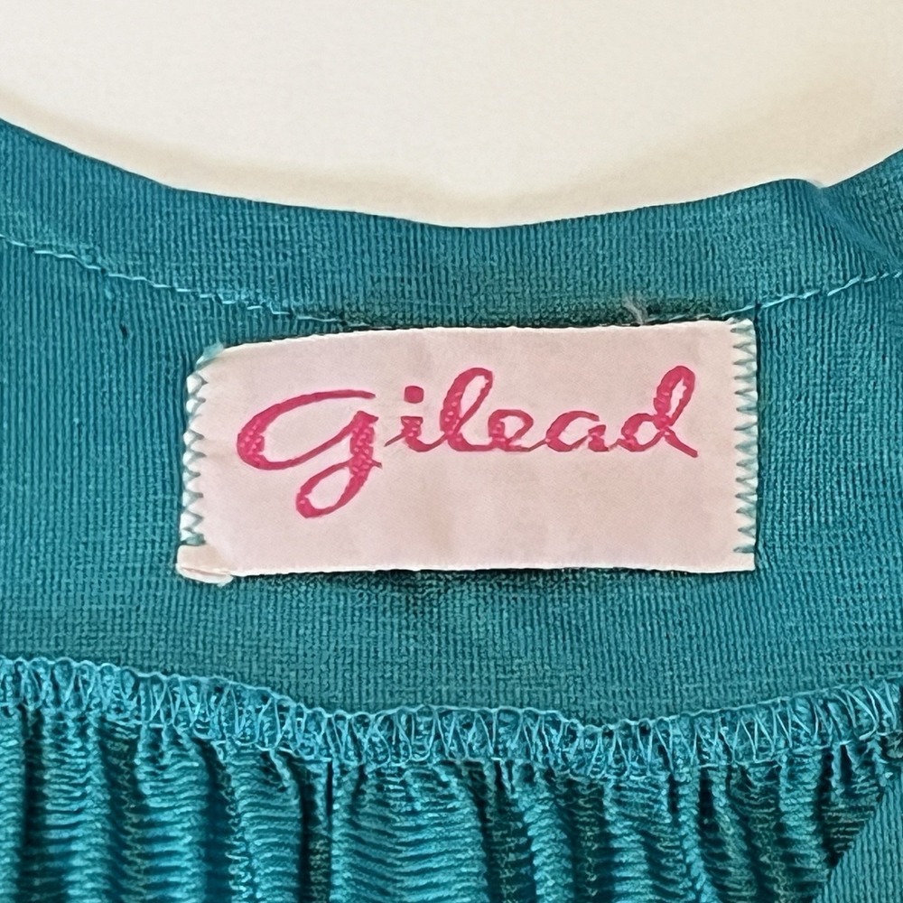 VTG Gilead Teal Maxi Nightgown Peekaboo Sleeve Pockets Peignoir Caftan READ - Picture 4 of 9